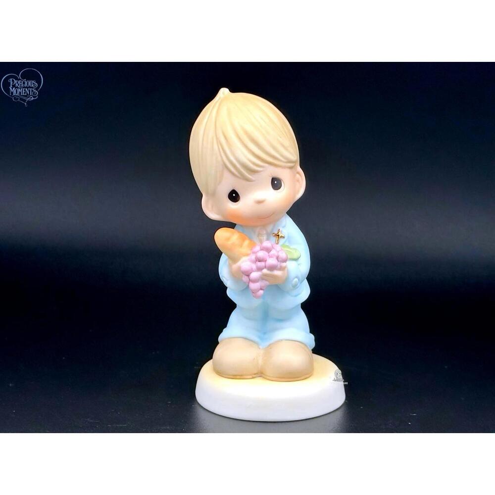 Precious Moments Boy Figurine Bread Grapes First Communion Christian Collectible